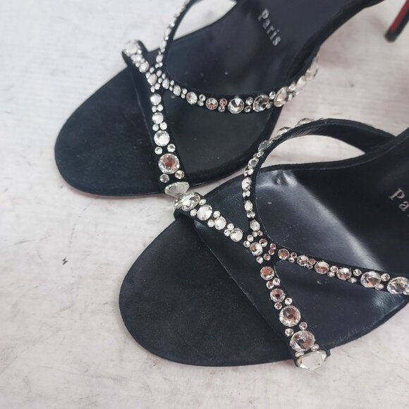 Christian Louboutin Emilie Strass Black Jewel Slingback Heel Sandal - Picture 10 of 13